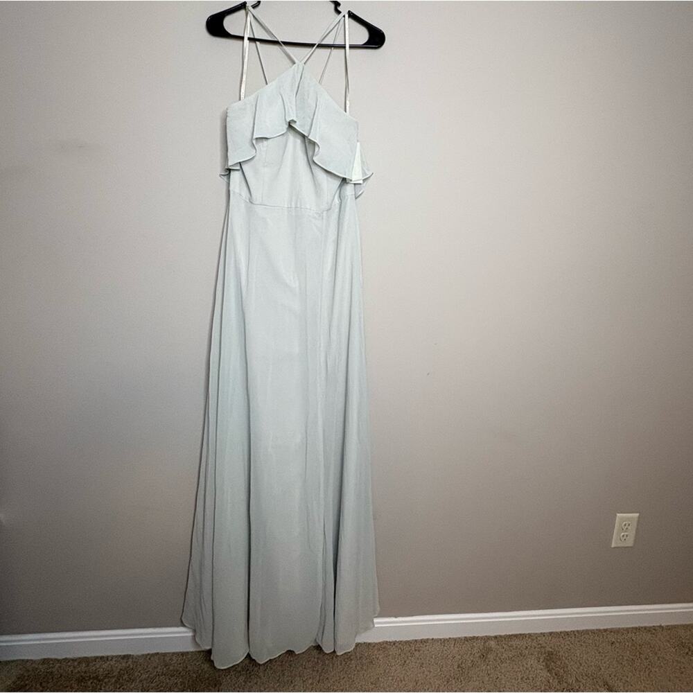 NWT Jenny Yoo Mila Morning Mist Mint Luxe Chiffon Bridesmaid Dress Size 12 - Picture 3 of 9
